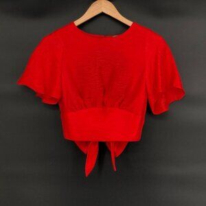 Free People Women's Stella Cutout Crop Top XS Red Linen Blend Going Out Top